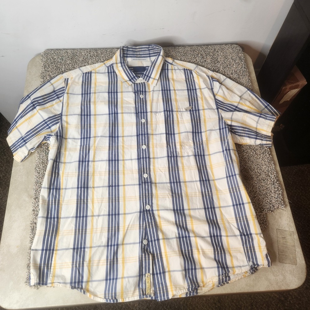 Marithe Francois Girbaud Mens XXL Plaid Short Sleeve Button Down Shirt Blue